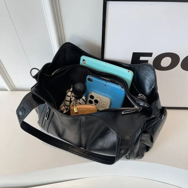 New Solid Zipper Dual Main Pockets High Capacity Handbag For Women Sewing Thread PU Fashion Ladies Bag Shoulder Bag - Image 6
