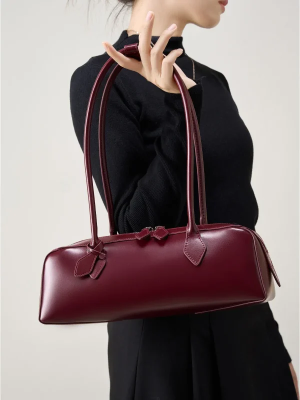 2025 New Genuine Leather Women's Shoulder Bag luxury Cowhide ladies handbag baguette bag female Commuter Shopping Underarm Bag