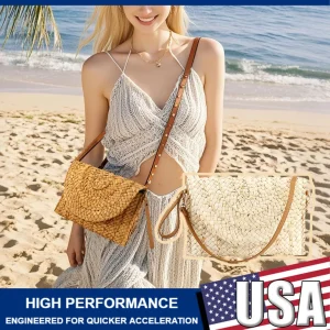 Women Fashion Flap Envelope Bags Crossbody Beach Bag Handmade Wallet Straw Knitted Handbag Lady Coin Phone Purse Casual Clutches