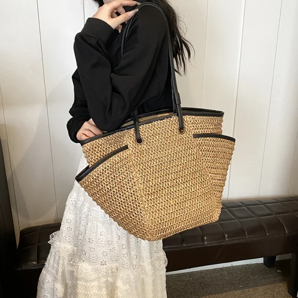 MOODS Straw Fabric Shoulder Tote Bags For Women 2025 Summer Beach Travelling Shopper Totes Big Capacity Designer Handbags Luxury - Image 3