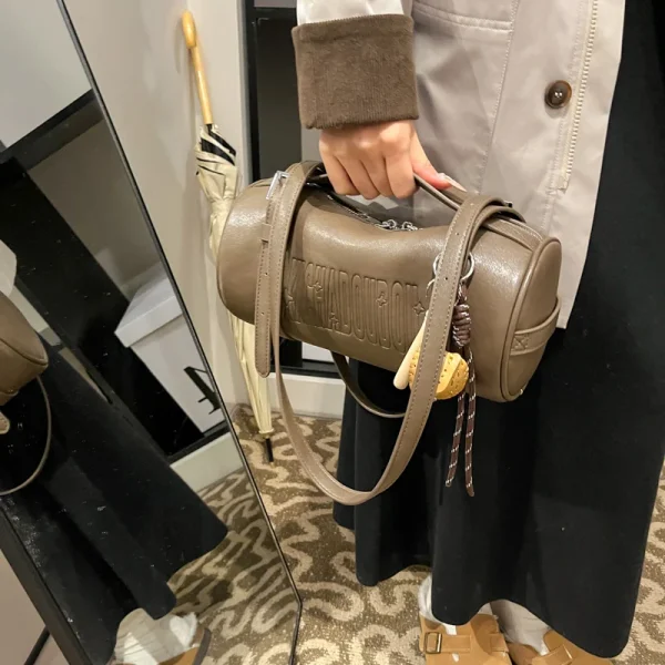 Multifunctional Cylinder Shaped Shoulder Bags For Women 2025 Winter Latest Designer Handbags Luxury Cross Body Bag With Pendant - Image 6