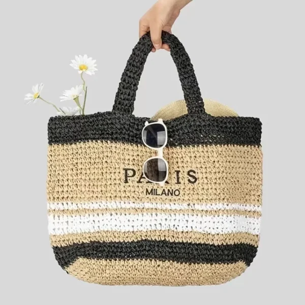 Women's Fashion Large Capacity Handmade Straw Knitting Tote Bag Summer Travel Beach Shoulder Bags Casual Simple Portable Handbag - Image 2