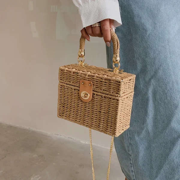 Summer Box Small Purse and Handbags For Women Rattan Straw Woven Crossbody Shoulder Bags Female Fashion Chain Travel Beach Bags - Image 6