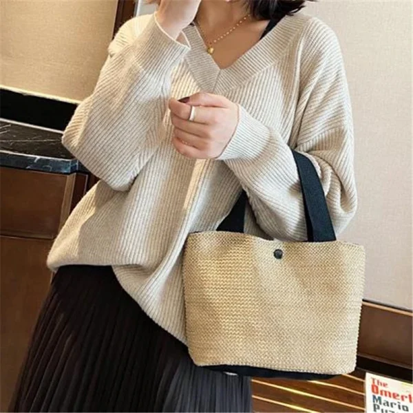 Elegant Ladies Straw Woven Handbag Women Holiday Beach Casual Tote Top-Handle Bags Fashion Retro Shoulder Bags 2025 - Image 2