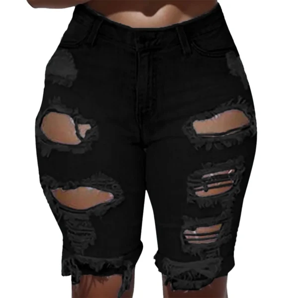 Denim Shorts Women Plus Size Destroyed Hole Leggings Short Pants Denim Shorts Ripped Jeans Jean Shorts For Womens Plus Size - Image 3