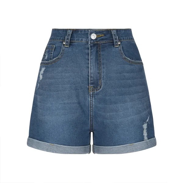 Jean Cargo Pants For Women Stretchy High Waisted Ripped Denim Shorts With Distressed Curled Edge Jean Shorts Pantalones De Mujer - Image 2
