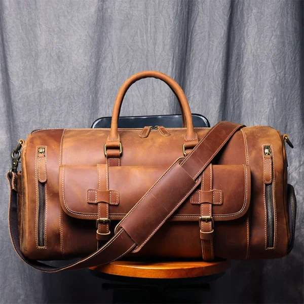 MUNUKI Vintage Crazy Horse Genuine Leather Travel bag Large Luggage bag men Leather duffle bag Large Weekend Bag Tote Big - Image 2
