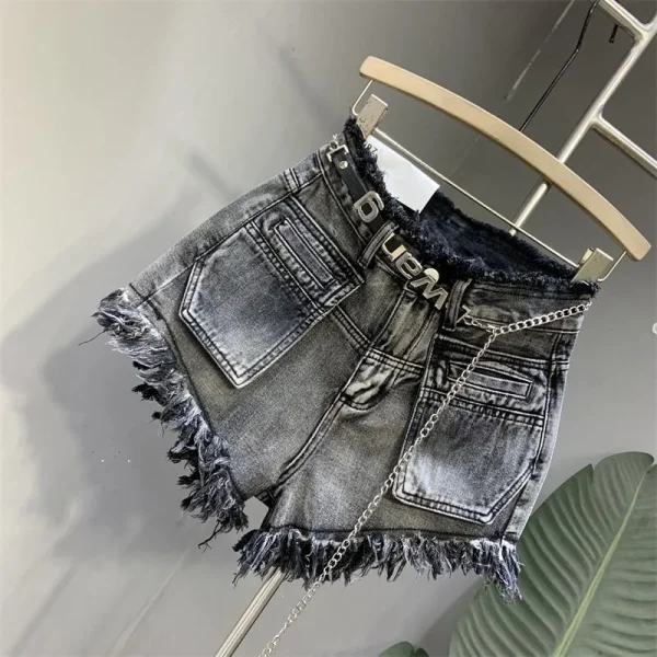 American New Vintage Washing Makes Old Niche Design With Raw Edge Jeans Female Summer High Waist And Slim Hot Pants Short Pants - Image 3