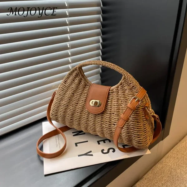 Women Crossbody Bags Handmade Summer Woven Shell Hand-Woven Bag Fashion Holiday Casual Simple Elegant Lady Beach Purse - Image 3