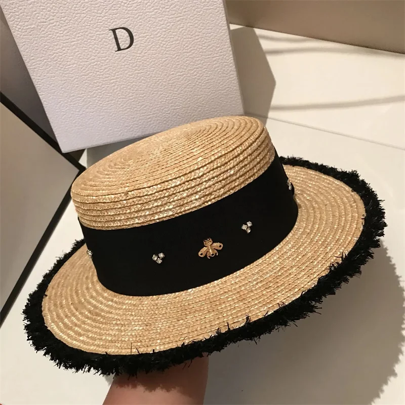 Summer Straw Hat 2025 New Flat Top French Straw Hat Elegant Women's Outdoor Vacation Sun Hat Summer Hat 모자 gorras beach - Image 4