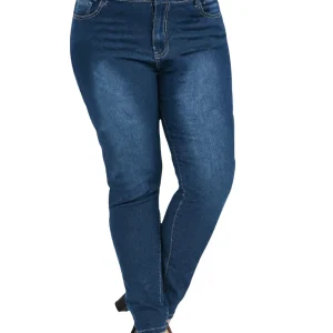 Plus Size Jeans For Women High Wasited Denim Pants for Big Curve Style Button Front Waist Taper Leg ouc078