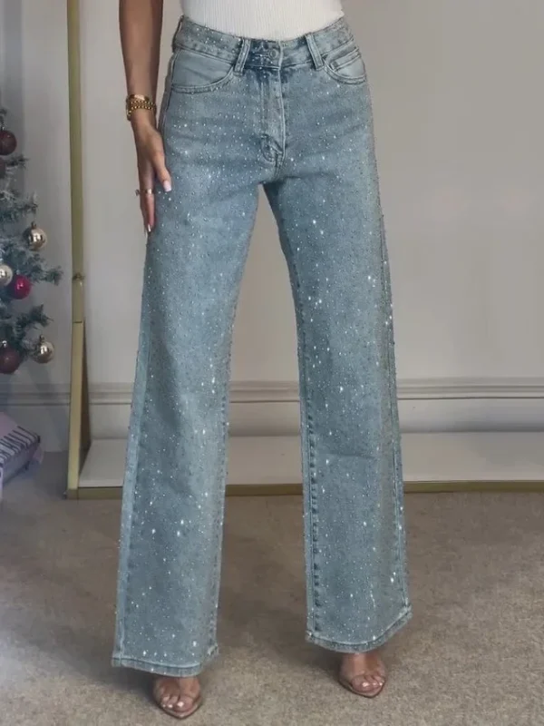 Jeans for Women Straight Diamonds Pants Stretch High Waist Washed Mom Jeans Vintage Denims Streetwear Y2k Streetwear Trousers - Image 5