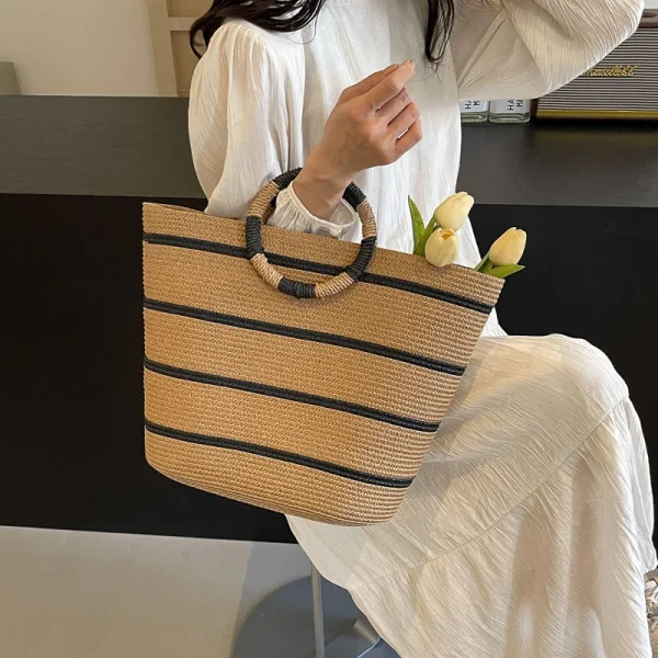 Fashion Handmade Woven Straw Handbag Summer Shoulder Bag Large Beach Bag Women Luxury Handbags Women Bags Designer Borsa Mare - Image 3