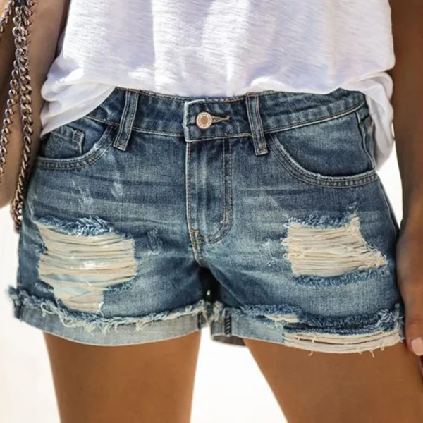 Summer Women's Pants Jeans Pure Color Hole Free Fft Denim Shorts Old Broken Style Denim Jeans Pantalones De Mujer Джинсы Женский