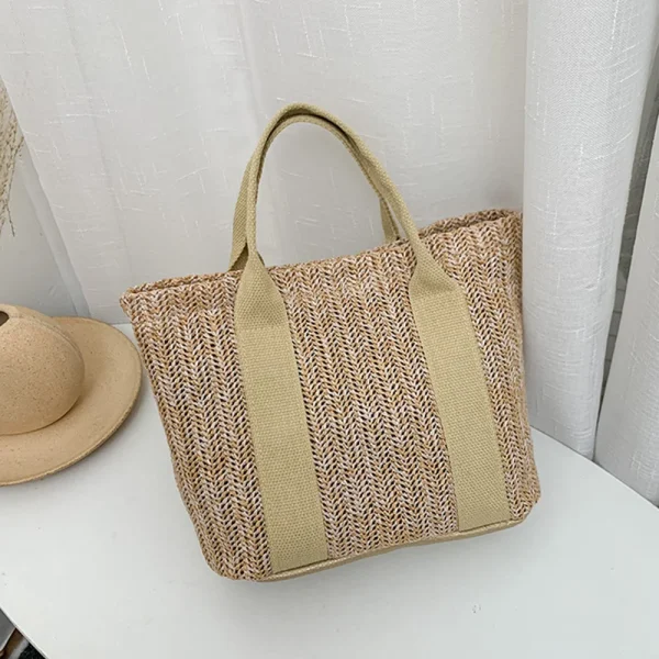 Basket Style Tote Bags Straw Bag With Leather Handles Beach Tote Bags For Women Rattan Basket Handbags Straw Woven Summer Bags - Image 3