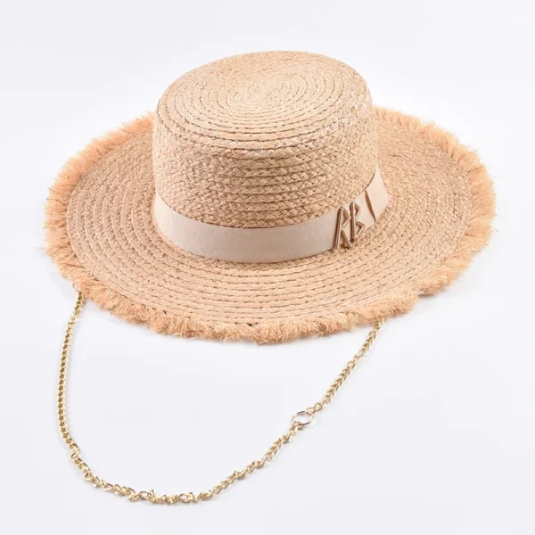 Natural Raffia Straw Hats for Women Fashionable Metal RB Letter Sun Hat Outdoor Holidays Beach Sun Protection Hat - Image 5
