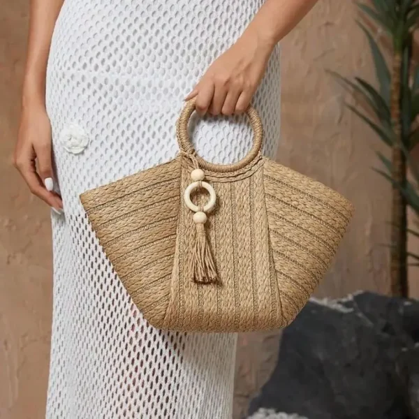 Women's Fashion Casual Straw Tote Bag, Beach Bag for Summer, Large Capacity - Chic Tassels Satchel Handbag for Everyday Use