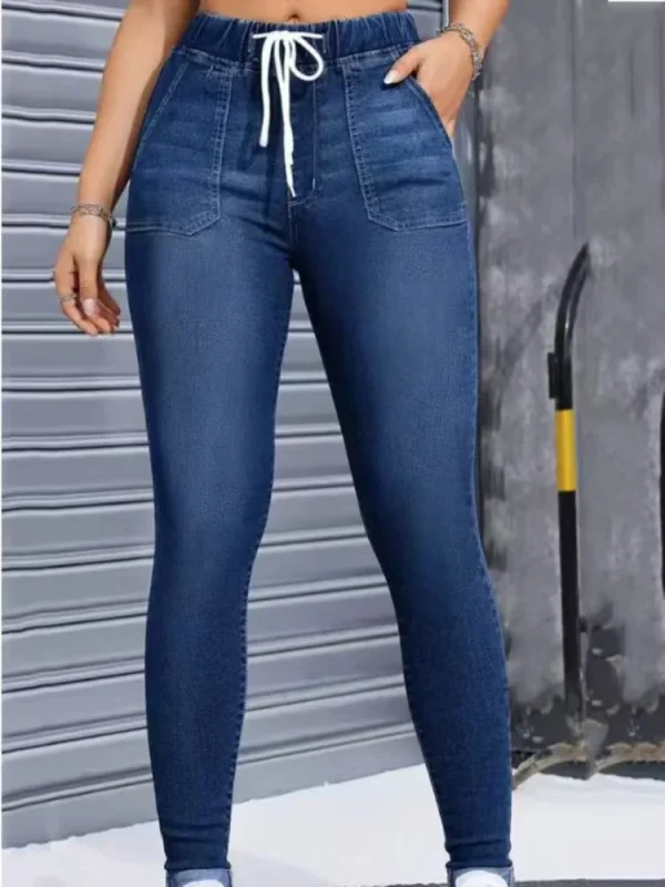 Women's denim trousers, new style for spring and autumn, with elastic waist, loose and casual, high-waisted, slimming, versatile - Image 3