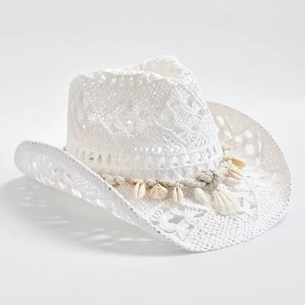 Summer Hand Woven Straw Hat for Women Shell Decoration Holiday Beach Sun Hat Chapeu Panama Feminino - Image 3