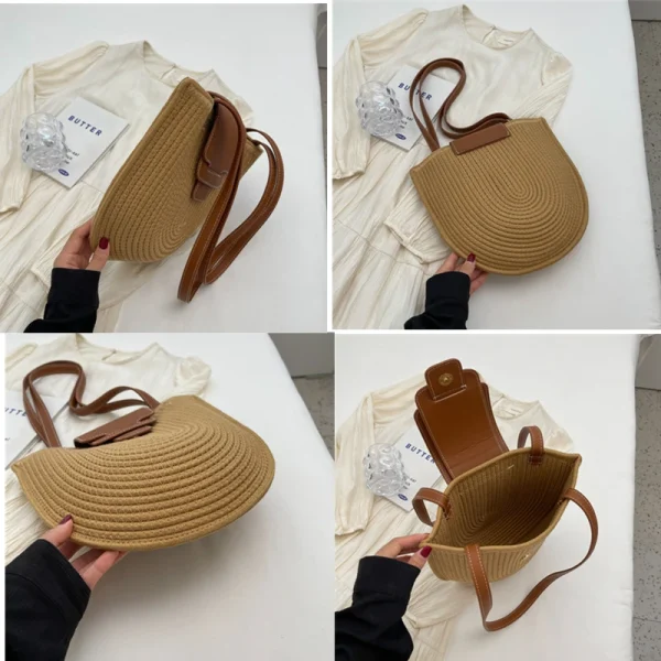 Large Capacity Beach Shopping Bag Luxury Design Woven Shoulder Bag Women Handmade Cotton Thread Woven Handbag Summer Travel Bag - Image 6