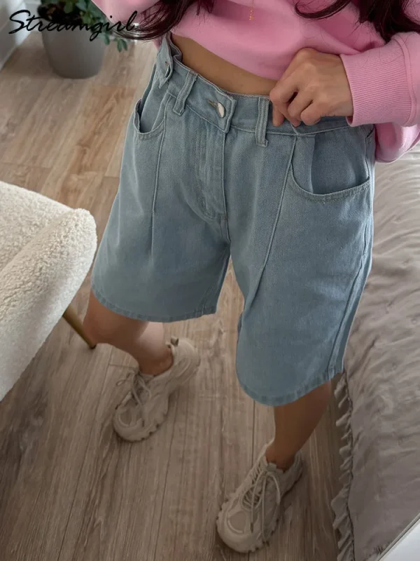Summer Jean Shorts Women Denim High Waist Black Baggy Short Jeans Summer Pants Women's Bermuda Denim Shorts Wide Leg For Women - Image 4