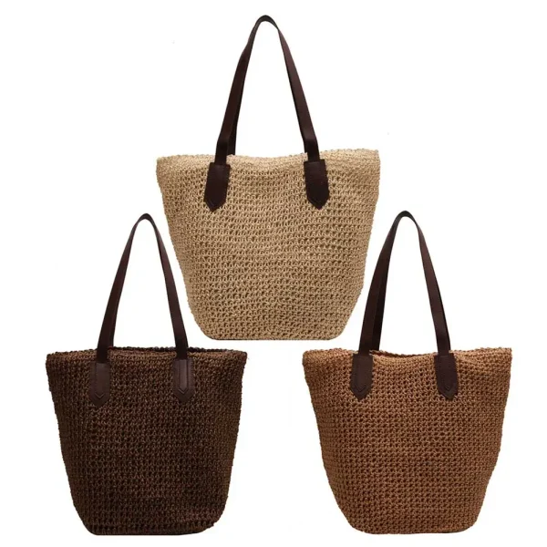 Women Shouder Bag Solid Straw Underarm Bag Bohemian Woven Armpit Bag Summer Beach Large Knitted Bag Crochet Tote Bag - Image 4