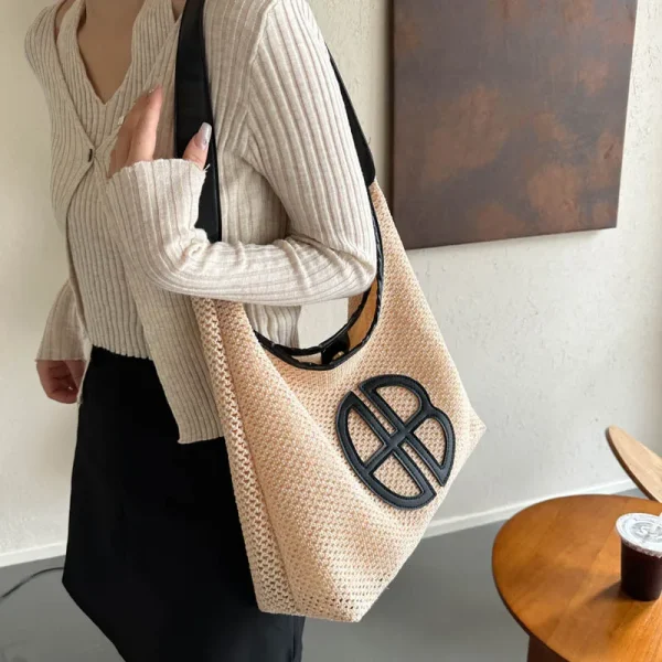 Fashion Trend Retro Straw Bag Large Capacity Woven Beach Women's Shoulder Bags Casual Handbags Underarm Daily Shopping Bag Totes - Image 5