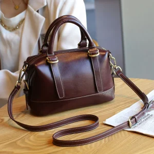 Genuine Leather Women's Bag Vintage Luxury Designer Boston Shoulder Bag Cowhide Women Handbags Female Crossbody Bags 5101