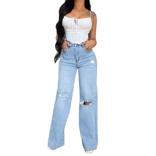 2025 Fall New Women's High Waist Ripped Jeans Fashion Loose Denim Wide Leg Pants Casual Female Trousers S-2XL Drop Shipping - Image 2