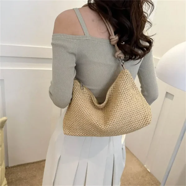 Summer Ladies Straw Bag Fashion Woven Handbag Rattan Handmade Braid Tote Large Capacity Summer Beach Handbag for Women Girls - Image 4