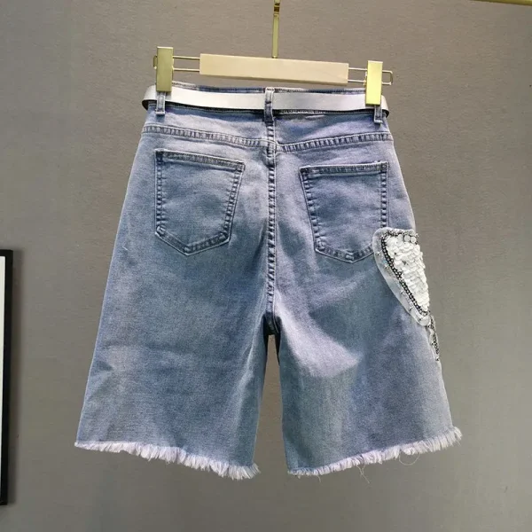 Sequin Denim Shorts Ladies 2025 Summer Short Jeans Women's High Waist Straight Casual BurrsShort Pants - Image 2