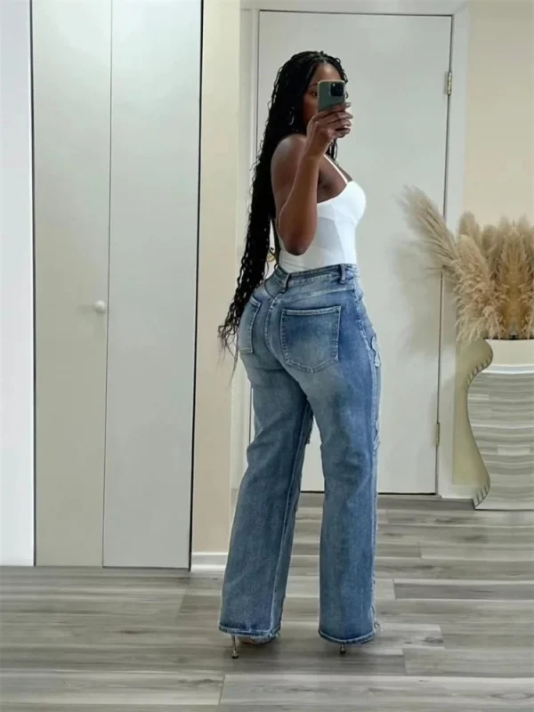 Wmstar Jeans Women High Waist Denim Bottom Boy Friend Straight Wide Leg Pants Korean Fashion Streetwear Wholesale Dropshipping - Image 3