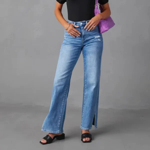 Women Denim Pant Jeans Wide Leg Long Pants High Waist Straight Trousers Y2k Streetwear Elegant Splice Spring Mom 2025 Summer - Image 2