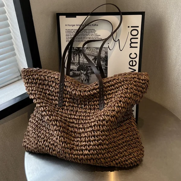 Straw Woven Tote Bags Casual Large Luxury Design Capacity Handbag Beach Shoulder Simple Women's Bag Style Shopping Summer bolsos - Image 3