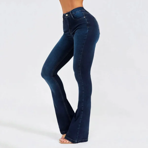 Vintage Flare Bottoms Jeans High Waist Women Skinny Boot Casual Mid Waist Pants Trousers Pockets Classic Denim Jeans Flare Pants - Image 4