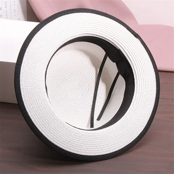 Outdoor sun hats M letter ribbon flat straw hat Summer adult women's casual beach sun protection cap Visor hat - Image 5