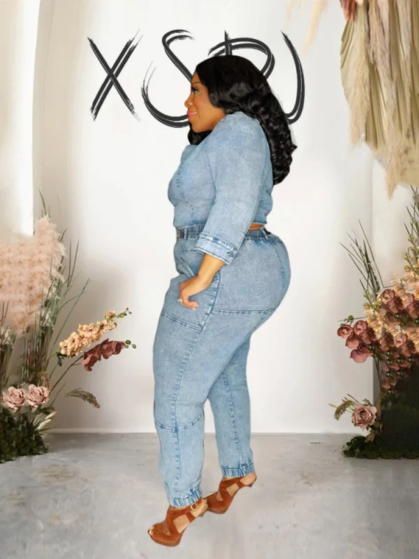Two Piece Set Women Top and Pants Fashion Sexy One Shoulder Top Elastic Jeans Plus Size Matching Sets Wholesale Dropshipping - Image 6