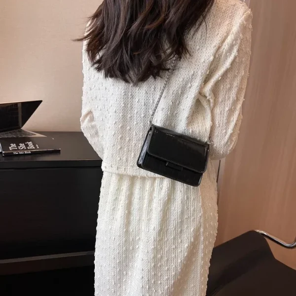 Vintage Women Silver Chic Crossbody Bag Luxury Designer Small Shoulder Bags Fashion Gold Mini Square Cute Pu Leather Handbag - Image 2