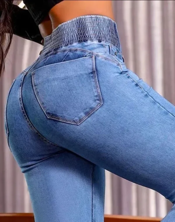 Streetwear Women's New Jeans Back Shirred Button Front High Waist Jeans Temperament Commuting Casual Comfortable Jeans - Image 3