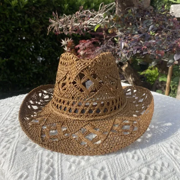 Vintage Straw Hat Women Hollowing Out Harajuku Wind Wide Brim Sun Hat Men Sun Protection Outdoor Fishing Climbing Retro Cap - Image 2