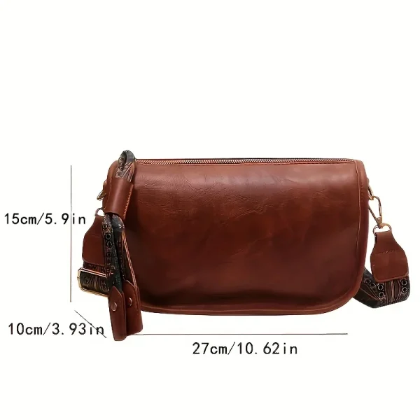 Graphic Pattern Zipper Crossbody Bag, Stylish Leather Shoulder Bag with Wide Strap Large Capacity Daily Purse Designer Hobos Bag - Image 4