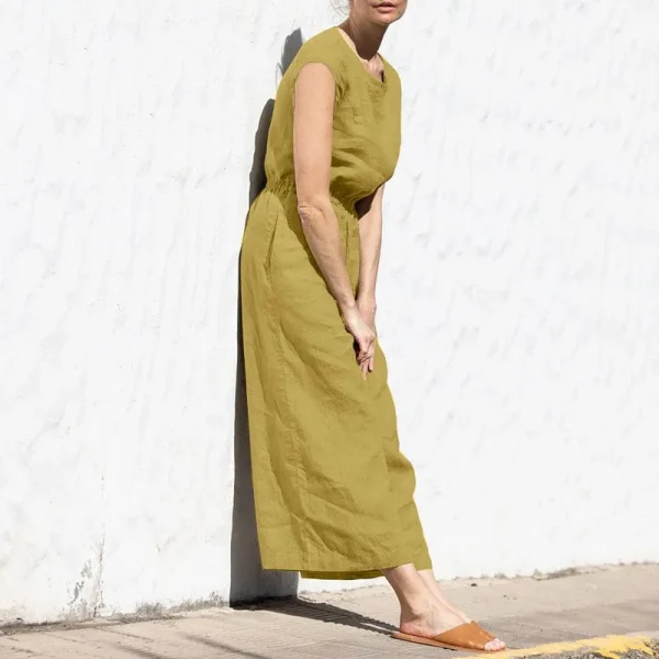 Women Fashion Wide Leg Pant Jumpsuit Summer Casual Solid O- Neck Sleeveless Pocket Playsuit Ladies Loose Boho One-Piece Pants - Image 5