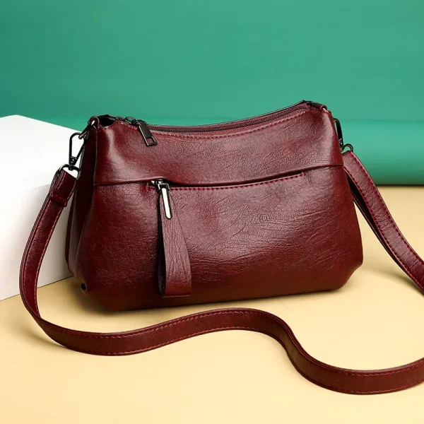 2025 New Women's Bag with Three Layers Large Capacity Shoulder Crossbody Soft Leather Light Luxury Trend Mother's Handbag - Image 3
