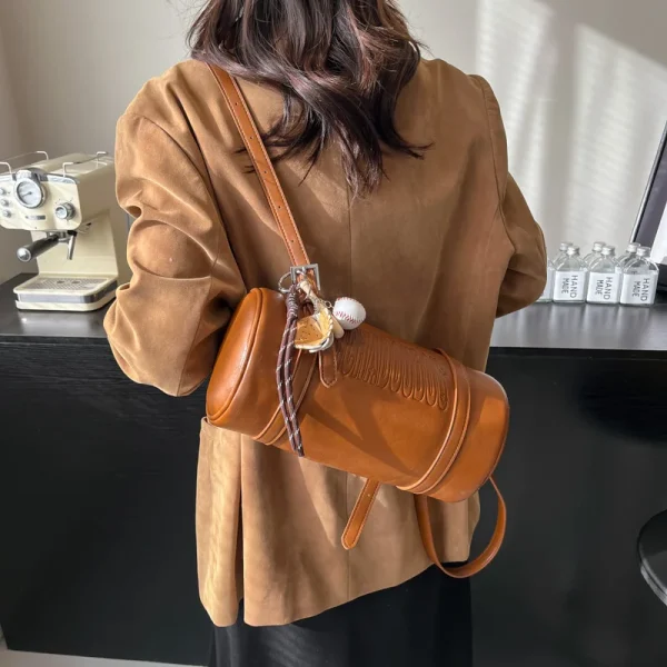 Multifunctional Cylinder Shaped Shoulder Bags For Women 2025 Winter Latest Designer Handbags Luxury Cross Body Bag With Pendant - Image 4