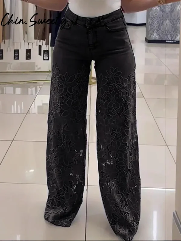 Urban Crochet Denim Women Pants Elegan Hollow Out Zippers Pocket Button Female Trousers 2025 Summer Fashion Lady Streetwear - Image 6