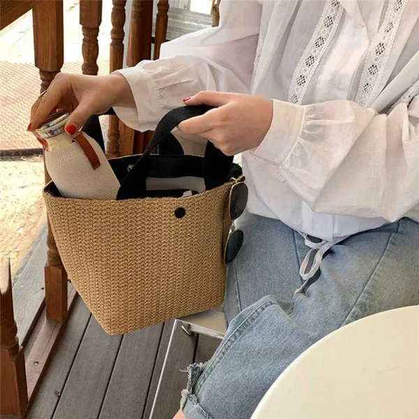 Beach Straw Shoulder Messenger Bag Women Bohemian Summer Woven Rattan Bucket Shoulder Handbag Handmade Crossbody Bags For Women - Image 2