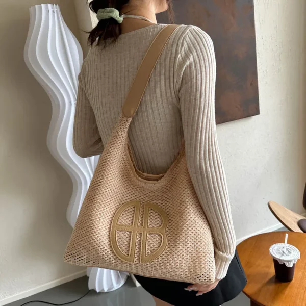 Fashion Trend Retro Straw Bag Large Capacity Woven Beach Women's Shoulder Bags Casual Handbags Underarm Daily Shopping Bag Totes - Image 6