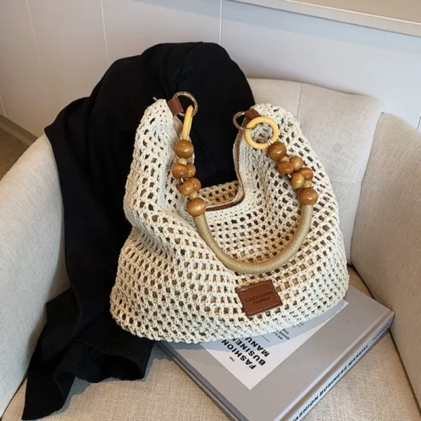 Beach Summer Bag for Women Mesh Woven Shoulder Bag Adjustable Strap Handbag Large Capacity Hobo Bag for Travel Vacation - Image 2