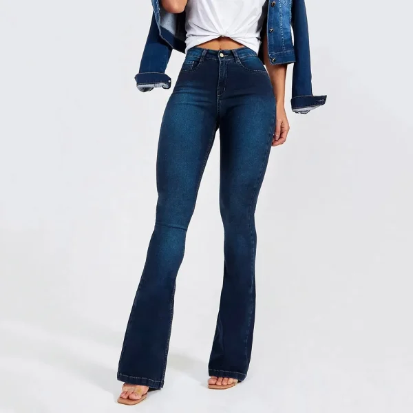 Vintage Flare Bottoms Jeans High Waist Women Skinny Boot Casual Mid Waist Pants Trousers Pockets Classic Denim Jeans Flare Pants - Image 2