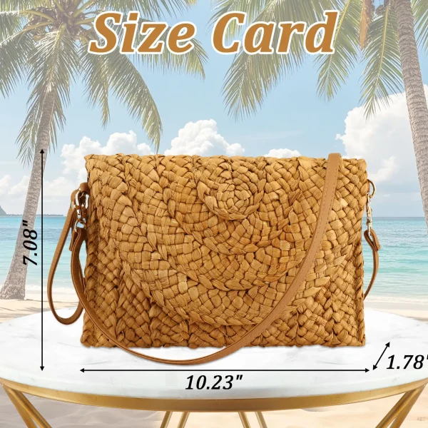 Women Fashion Flap Envelope Bags Crossbody Beach Bag Handmade Wallet Straw Knitted Handbag Lady Coin Phone Purse Casual Clutches - Image 5